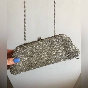 Vanessa Clear/Silver Beaded Evening Bag